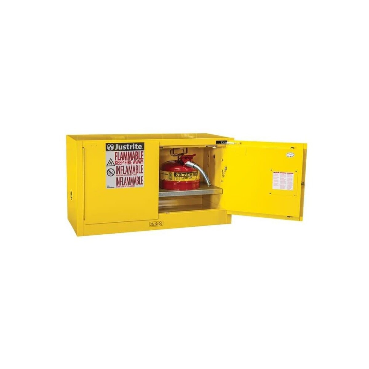 Justrite 891720 Sure-Grip EX 17 Gallon Piggyback Flammable Safety Cabinet Self-Closing Yellow (1 Shelf, 2 Doors) - 2