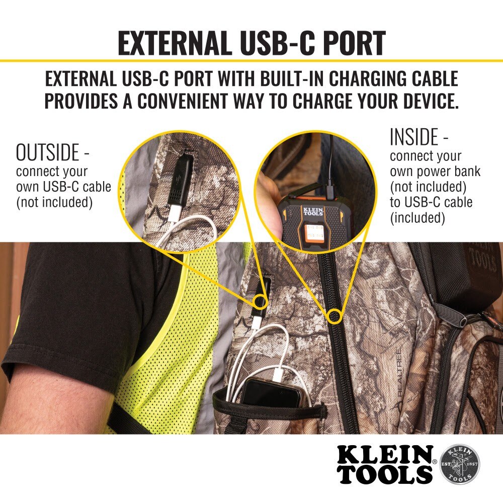 Klein 62800BPCAMO Tradesman Pro XL Tool Bag Backpack, 40 Pockets, Camo - 3
