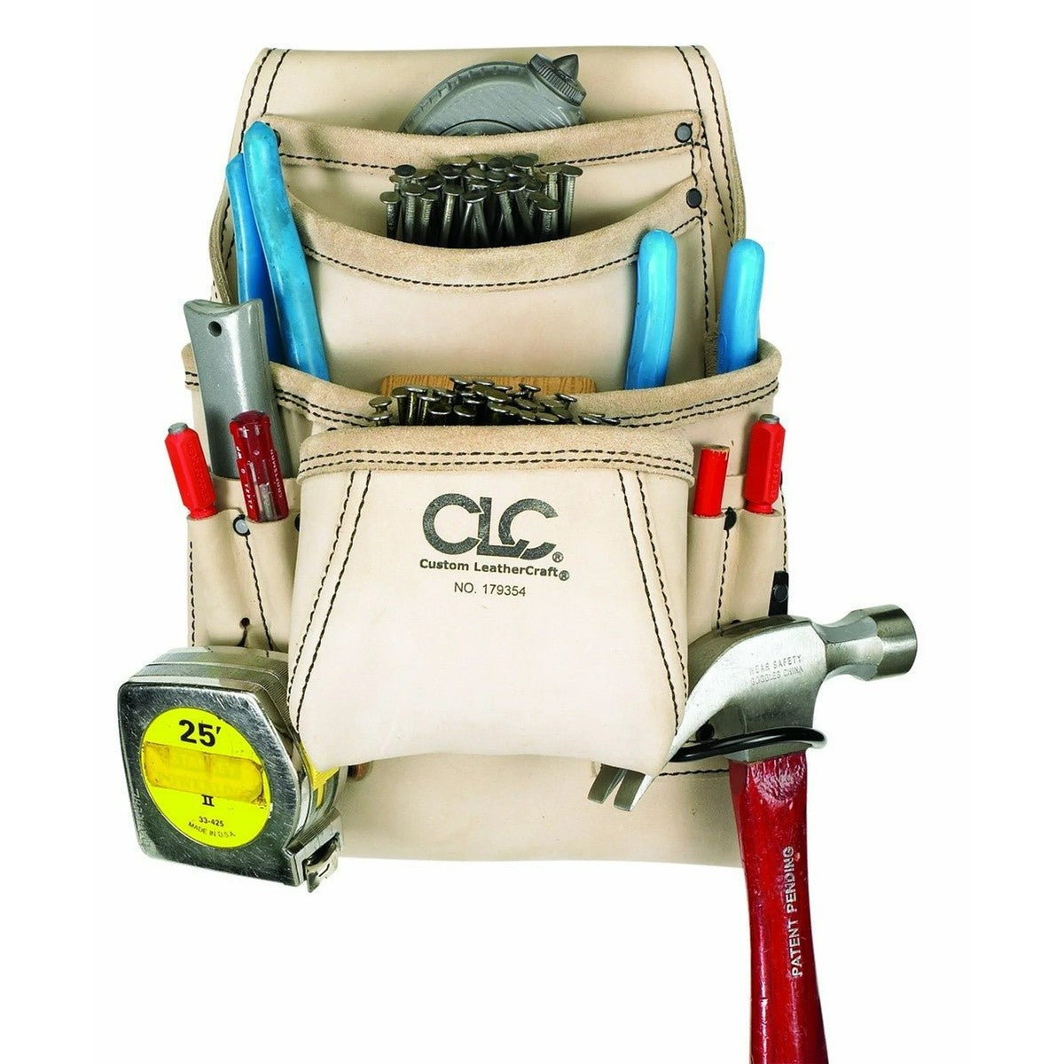 Custom Leather Craft 179354 Reversed Top Grain Leather Carpenter Nail and Tool Bag 10 Pocket 20 in W x 22.5 in H (1 Pack)