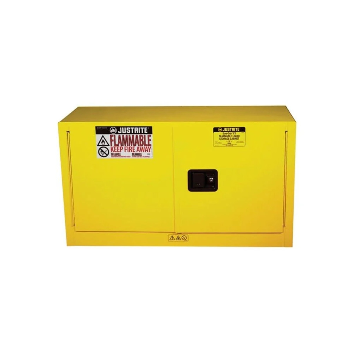 Justrite 891720 Sure-Grip EX 17 Gallon Piggyback Flammable Safety Cabinet Self-Closing Yellow (1 Shelf, 2 Doors)