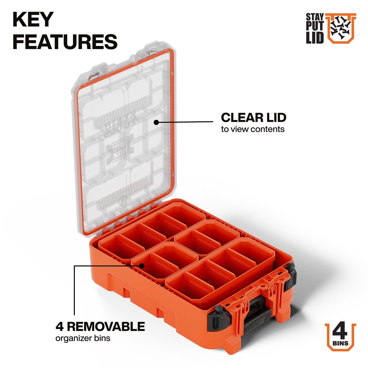 Klein 54500MBX MODbox Half Width Tall Component Box Organizer with Clear Stay-Put Lid IP65 Rated 10.9 in. x 15.5 in. x 5.2 in. (1 Pack) - 2
