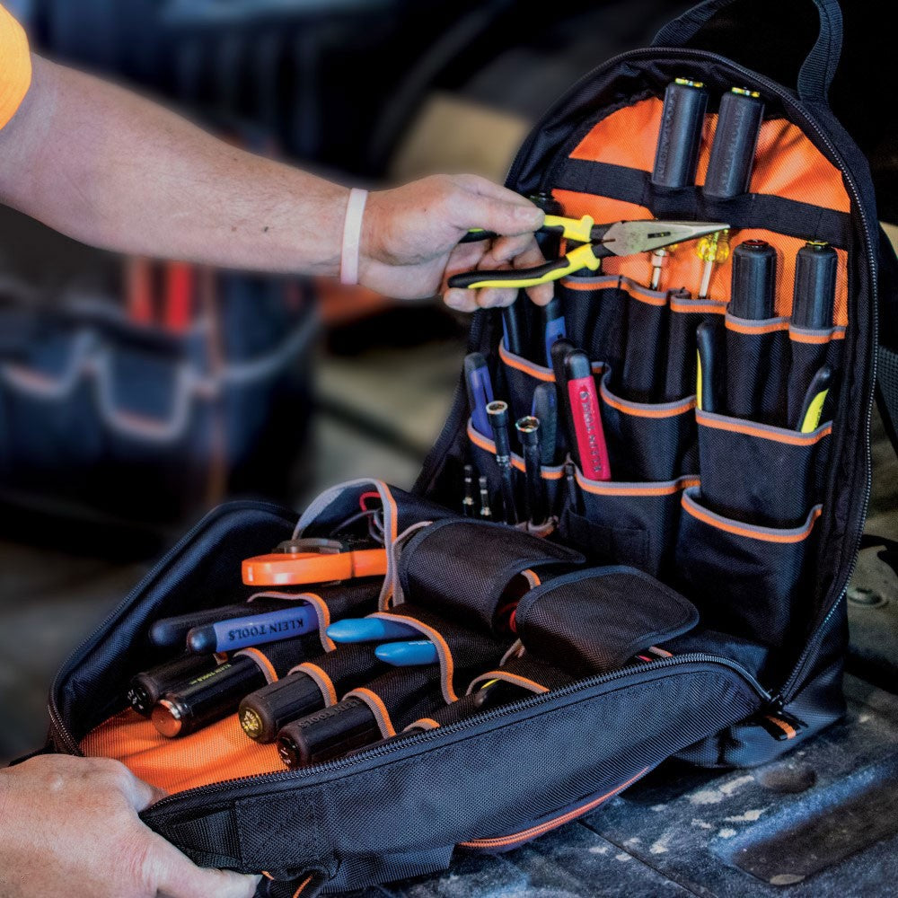Klein Tools 55475 Tradesman Pro Tool Bag Backpack, 35 Pockets, Black, 17.5" - 8