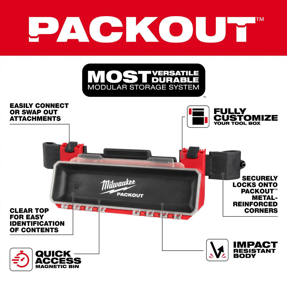 Milwaukee 48-22-8611 PACKOUT Tool Box Magnetic Bin Attachment with Clear Lid - 3